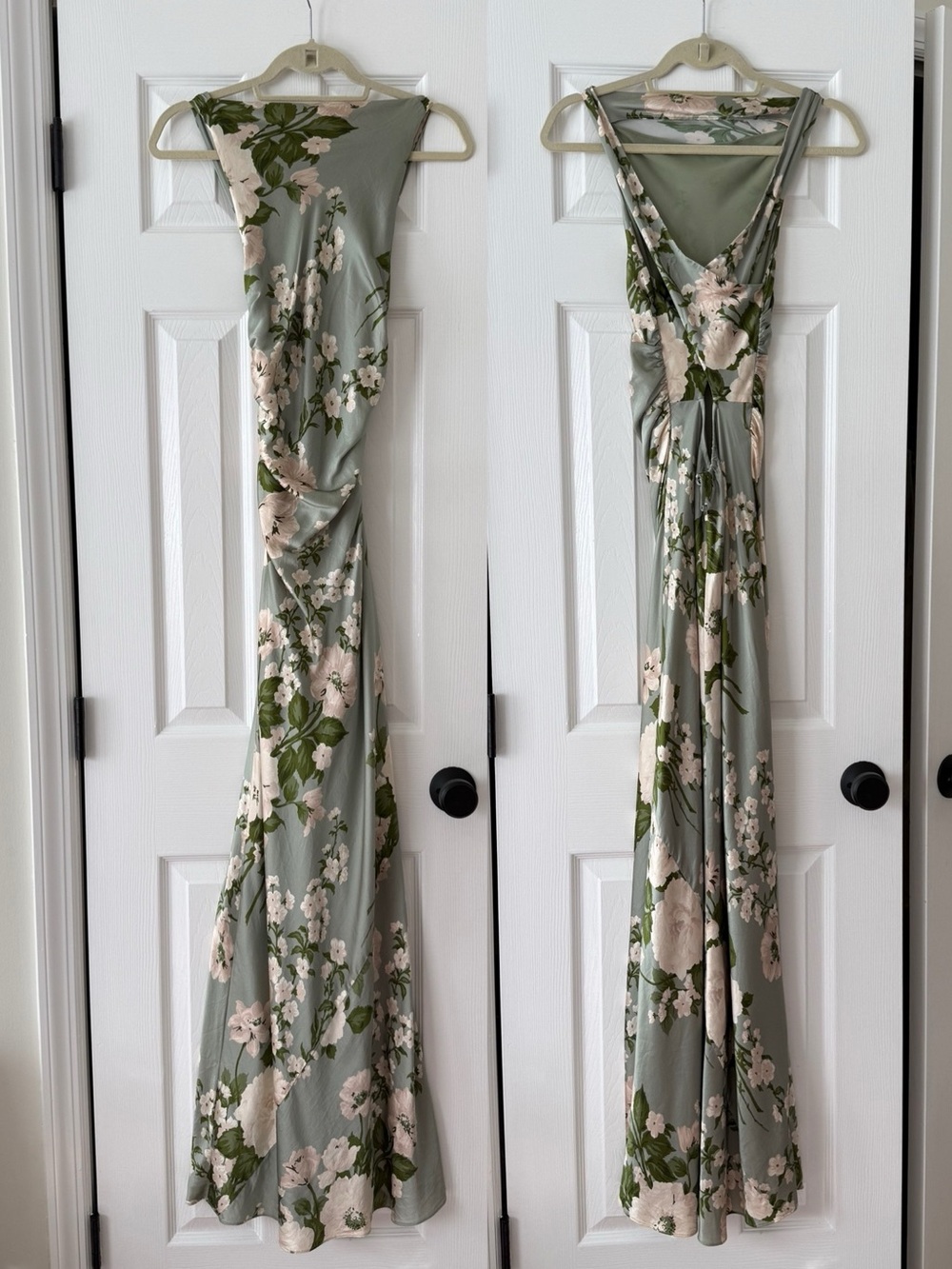 Reformation Anaiis Silk Cross Strap Maxi Dress Tarragon Floral Green - Picture 2 of 7